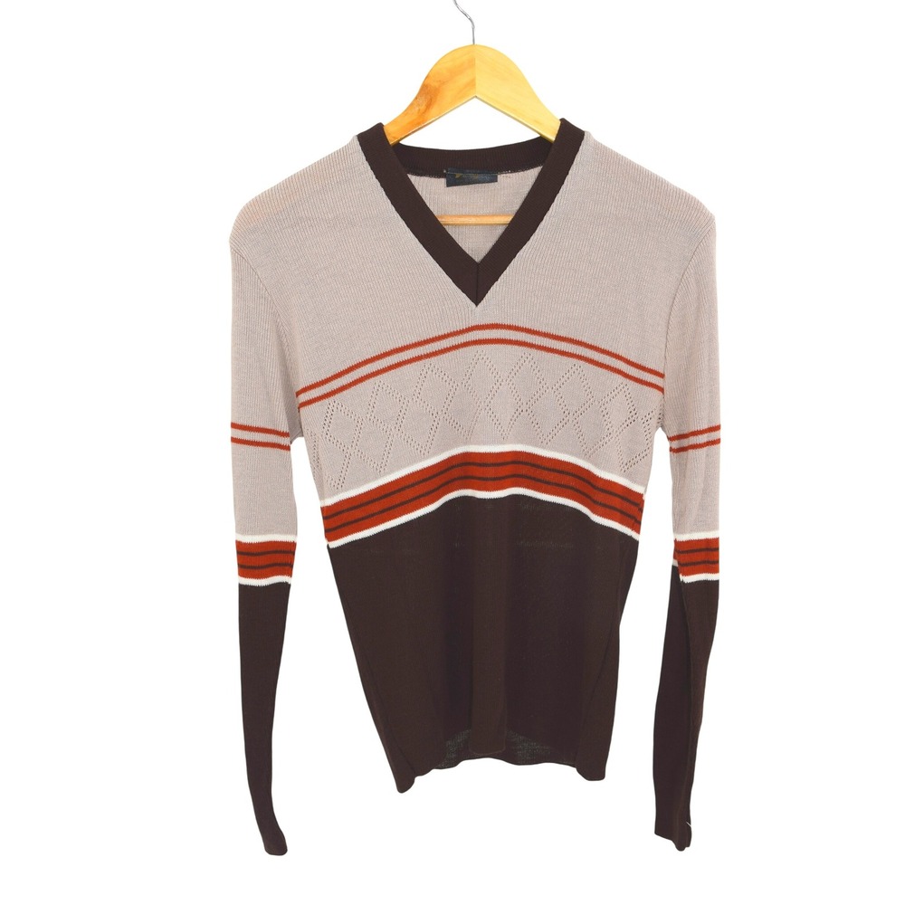 Hands On V Neck Sweater Long Sleeve Stripe Pattern Size M